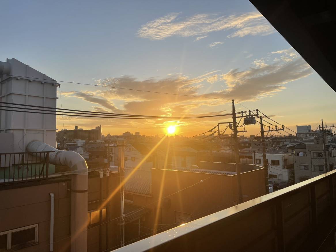 駐車場からの夕日