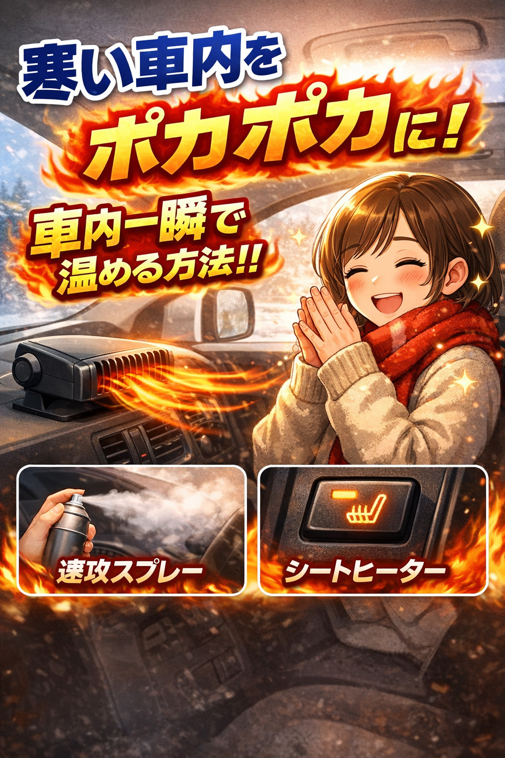 寒い車内をポカポカに！車内一瞬で温める方法！！
