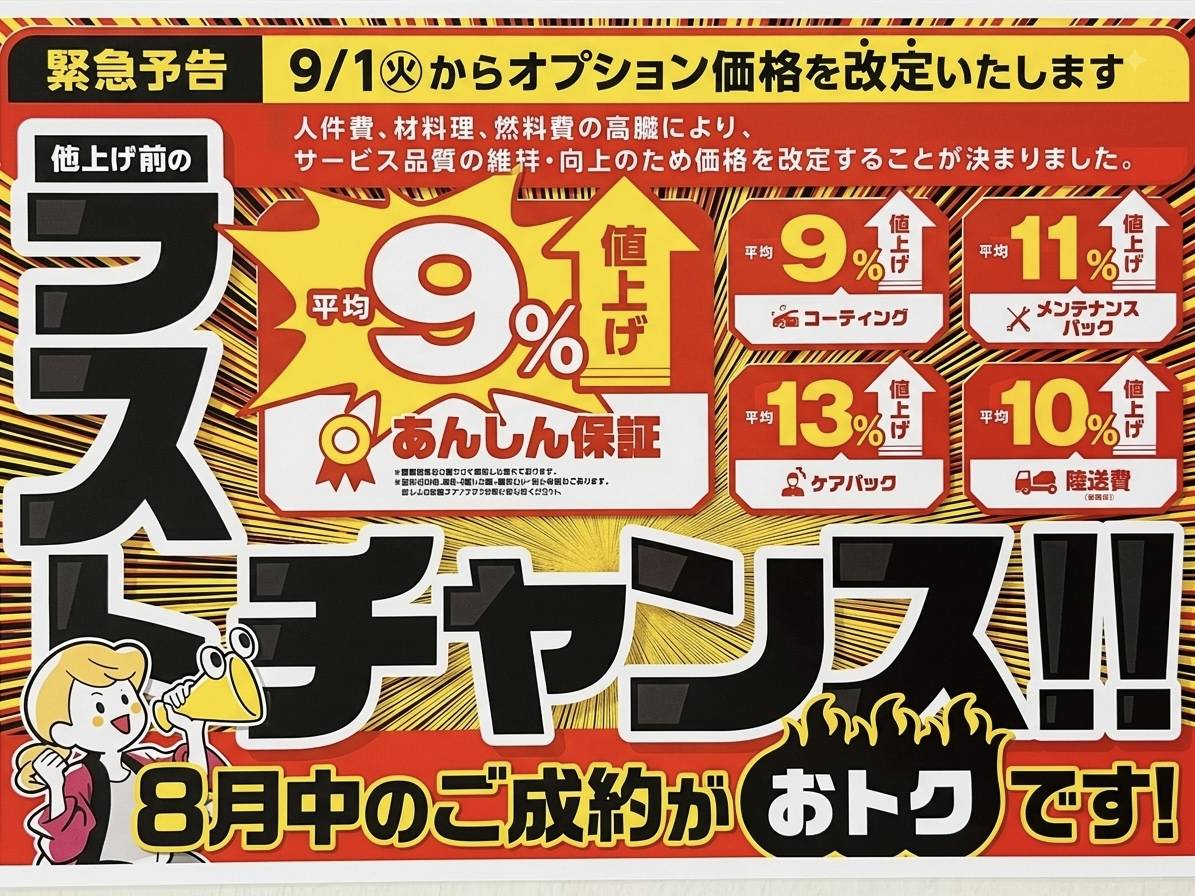 オプション価格が改定となります！！