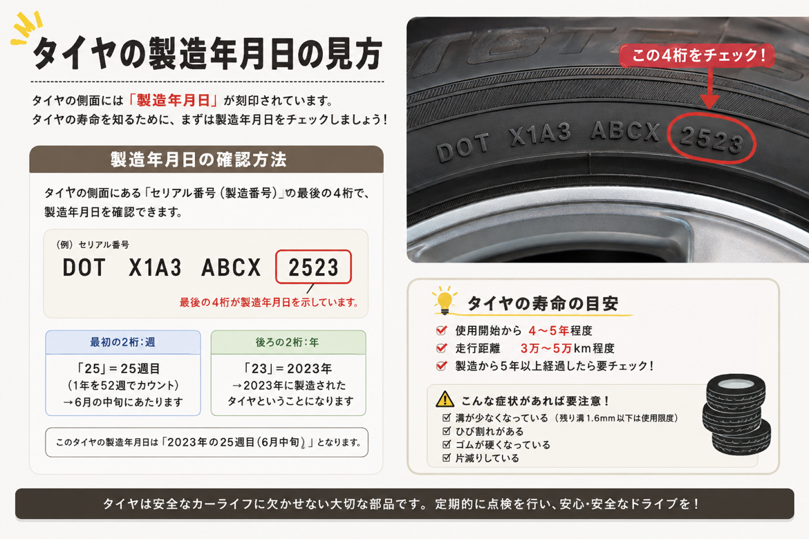 【車の豆知識】タイヤの寿命は？製造年月日の見方もご紹介！！