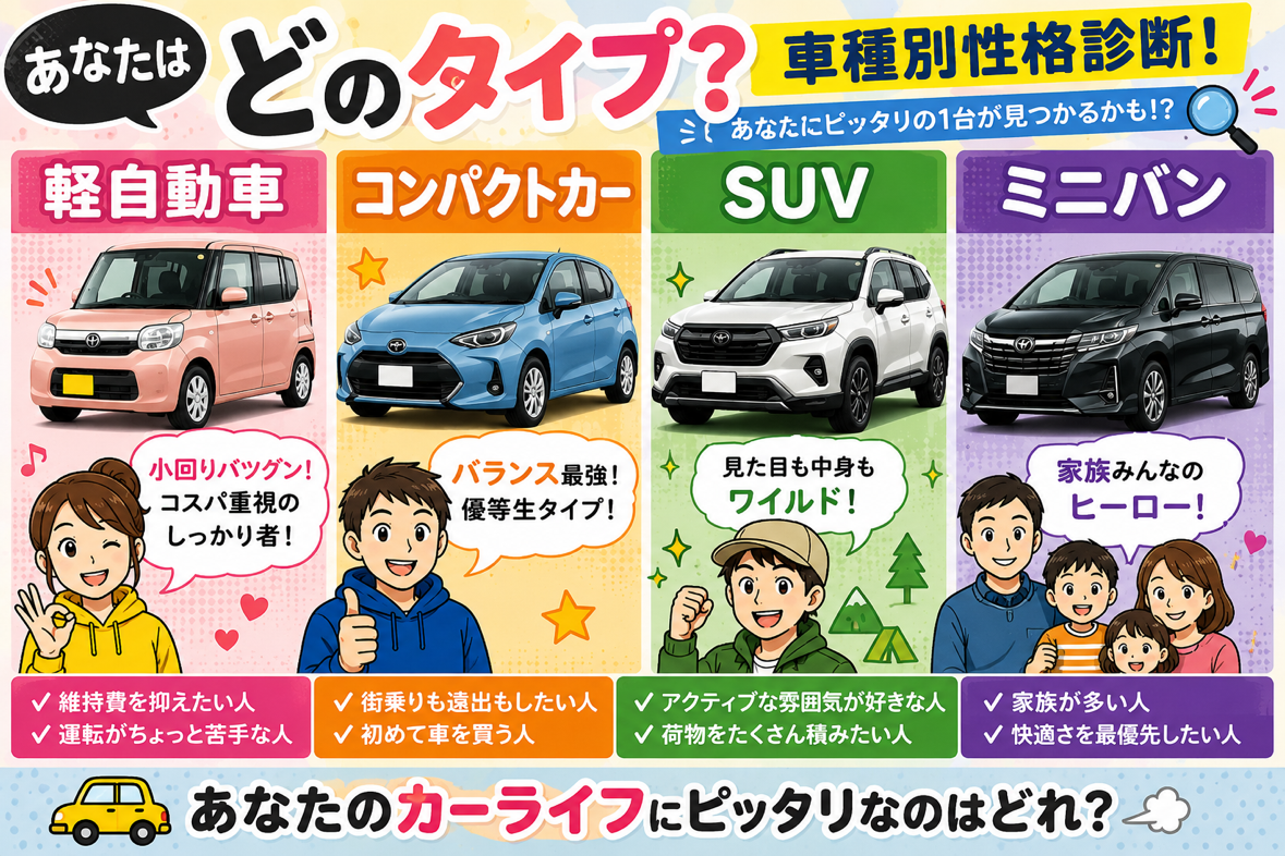 あなたはどのタイプ？車選びを“性格診断”風にしてみました！