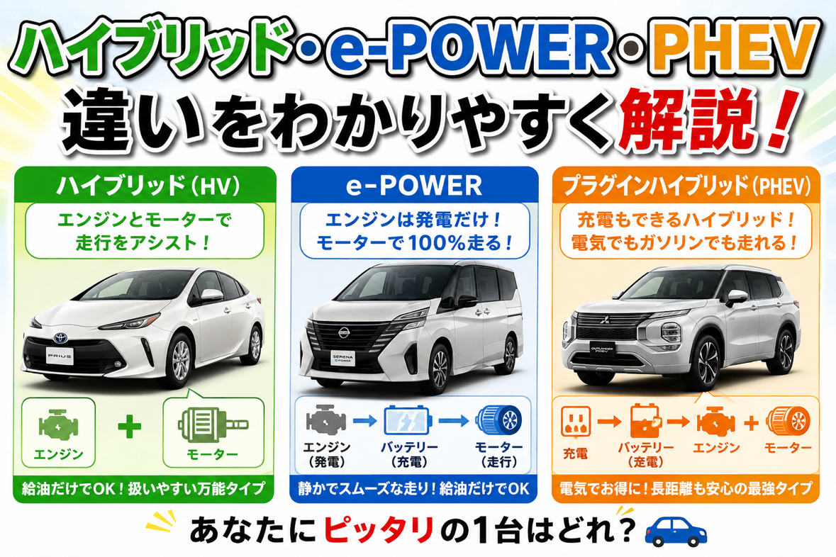 ハイブリッド？e-POWER？プラグインハイブリッド？結局何が違うの？