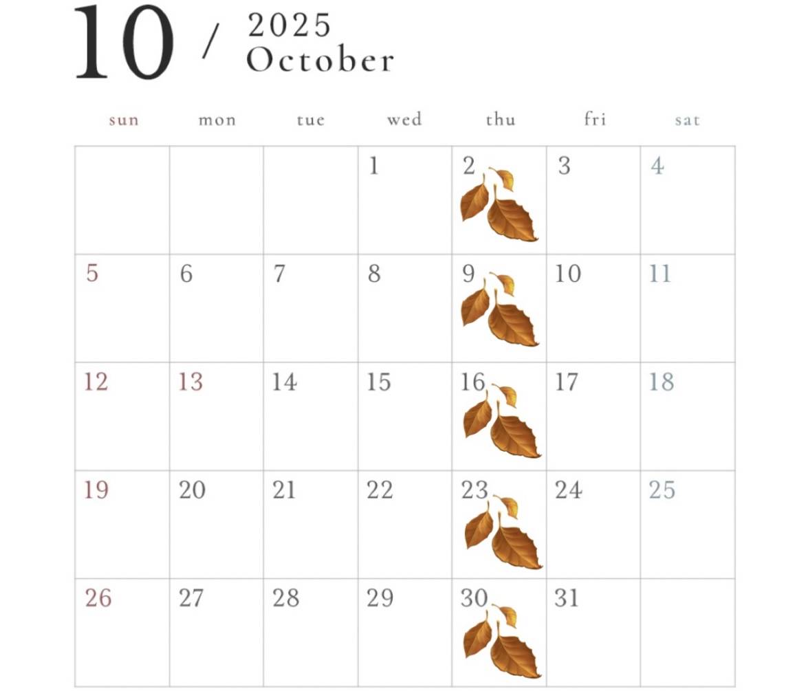 １０月定休日のご案内01